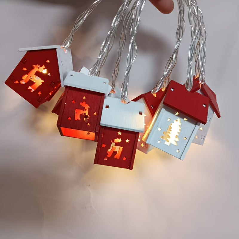 Verlichte Decoratie Huisjes LED Slinger 200cm Kerst Wintersfeer Warm Licht Batterij Sfeervol Kerstdecoratie | Sansoti