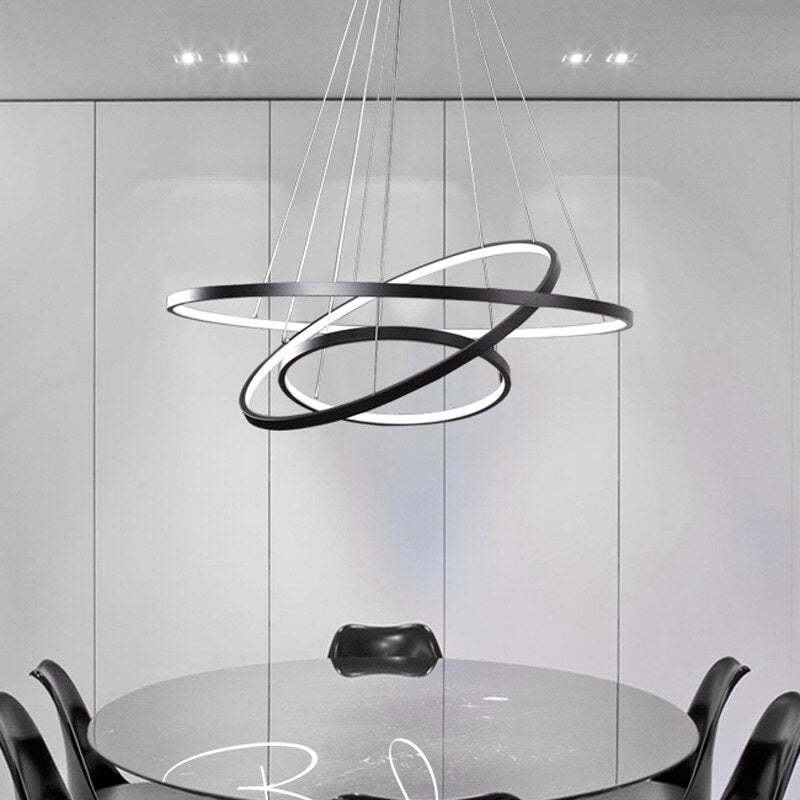 LED Pendant Light Metal Three Rings Adjustable Gold White Black Living Room Dining Room Bedroom Modern Design | Sansoti