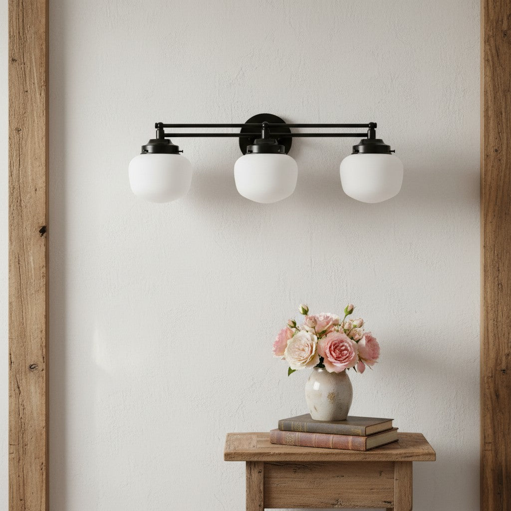 Globe Wandlamp Klassieke Badkamer Schoolhouse Verlichting Mat Opaal Glas voor Spiegel en Wastafel | Sansoti