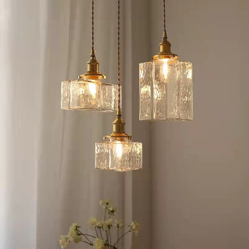 Vintage Hanglamp met Gegolfd Glas & IJzeren Armatuur – Vierkant/Rechthoekig – Scandinavisch Design voor Woonkamer | Sansoti