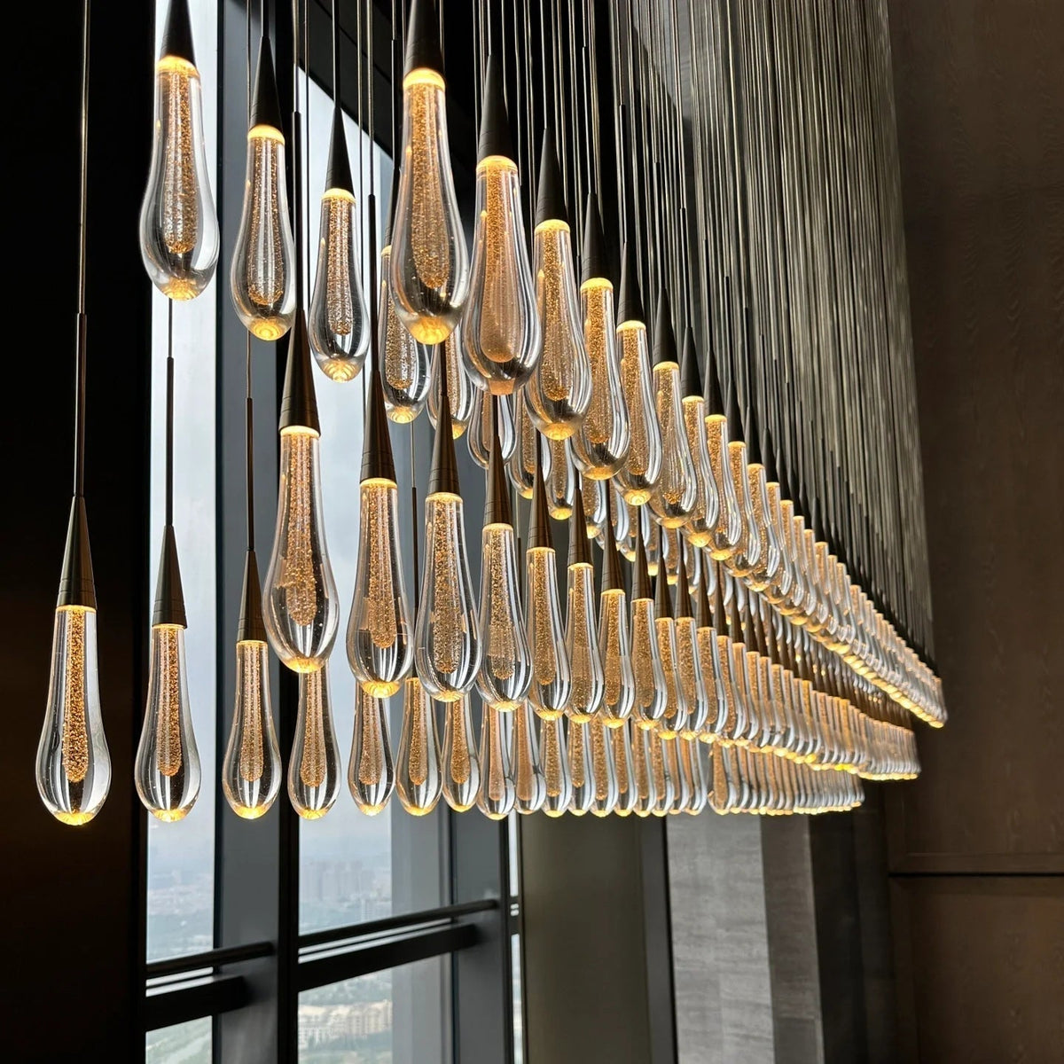 Lustre linéaire à LED, dimmable, réglable, en verre, suspension, 6 dimensions, laiton, bronze, nickel, pour salle à manger et salon | Sansoti