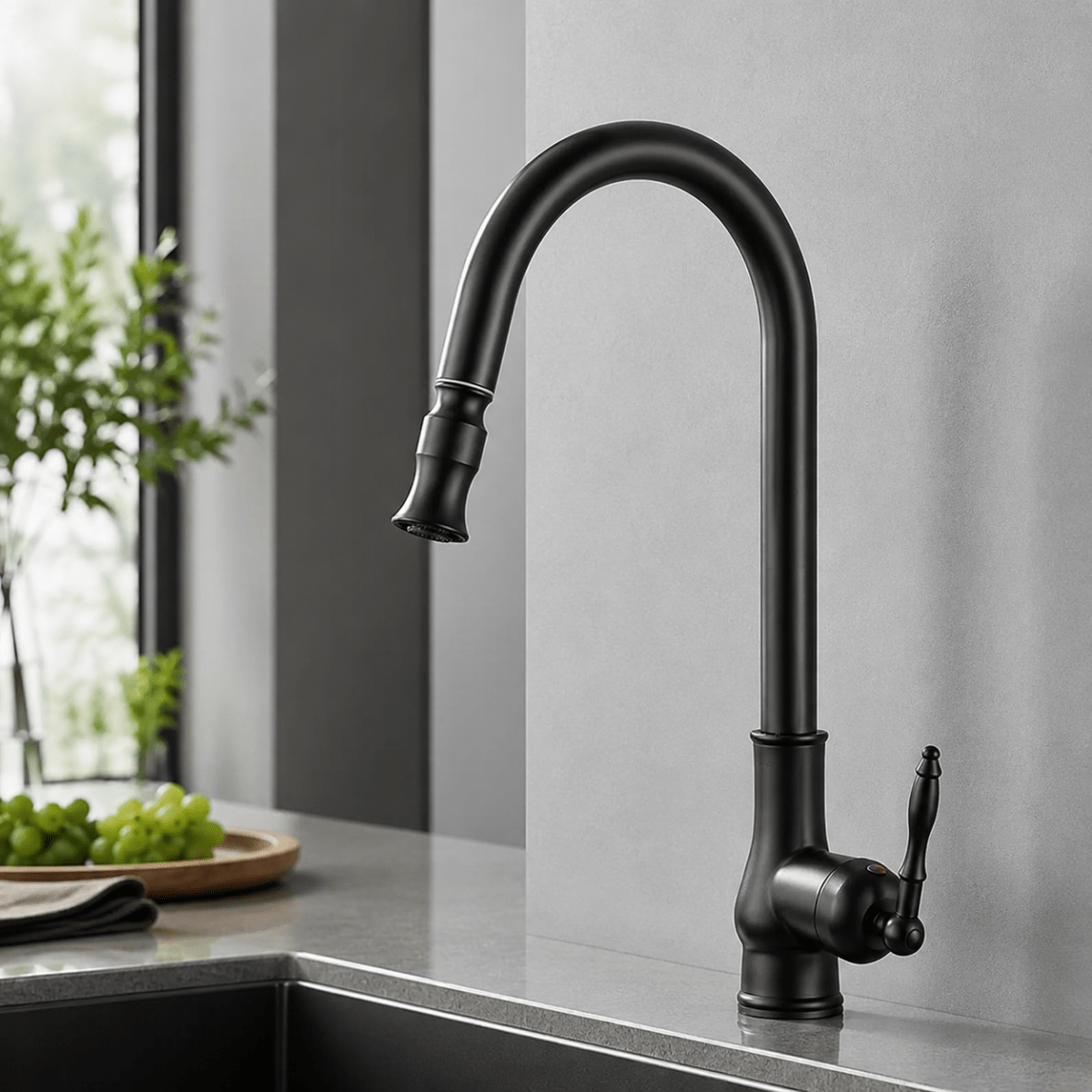 Robinet de cuisine en laiton extractible, bronze noir, avec douchette flexible pour évier et robinetterie de cuisine | Sansoti