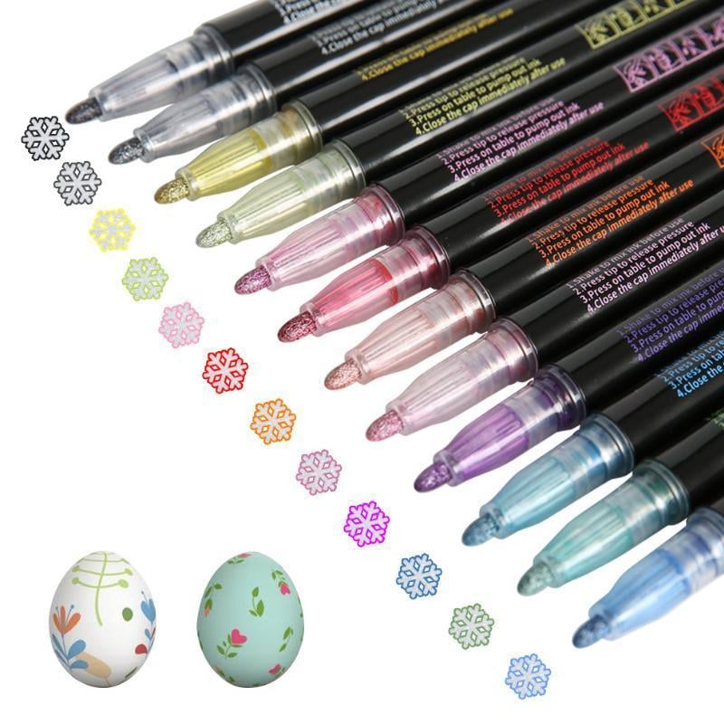 Metallic Stiften Set 12 Kleuren voor Papier Glas Kunststof Creatief Tekenen Knutselen DIY Projecten Hobby | Sansoti