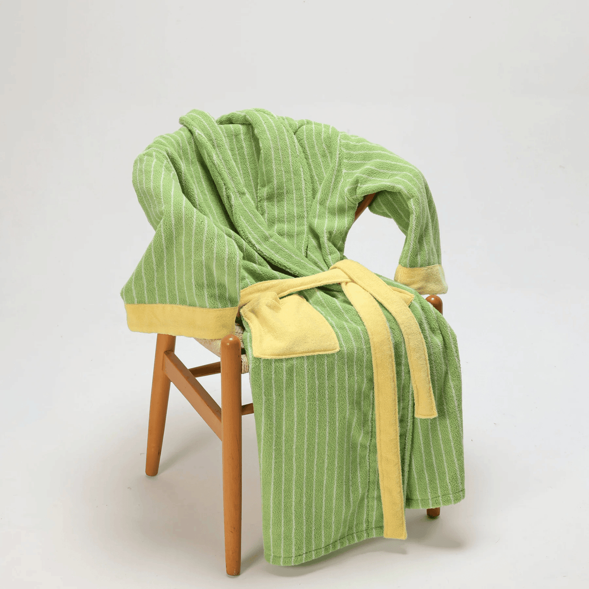 Bademantel aus Bio-Baumwolle mit gestreiftem Jacquard-Muster Weicher Morgenmantel Loungewear Wellness Spa für zu Hause Komfort | Sansoti