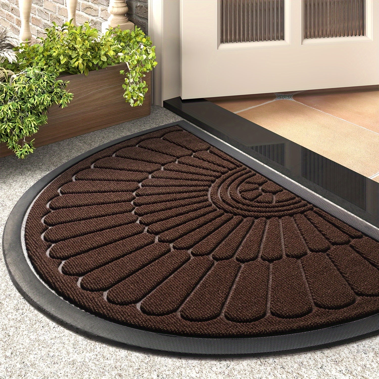 Rubber Deurmat Halfrond Zwart Binnen Buiten Antislip Schoonloopmat Entree Mat Moddermat | Sansoti