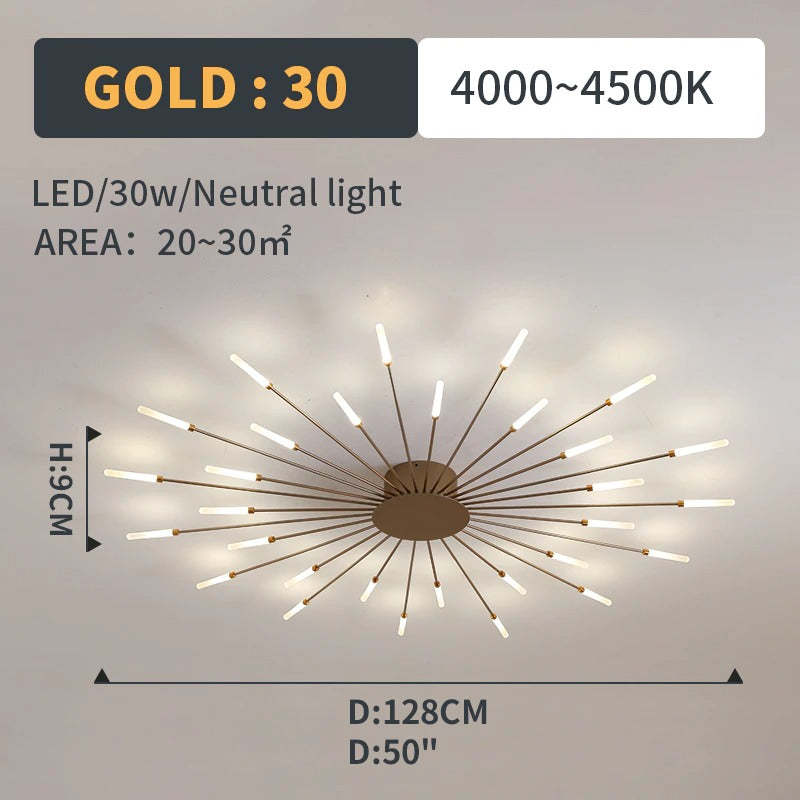 LED Flush-Mount Ceiling Light Firework Starburst Design Metal Acrylic Living Room Bedroom Black Gold Modern | Sansoti