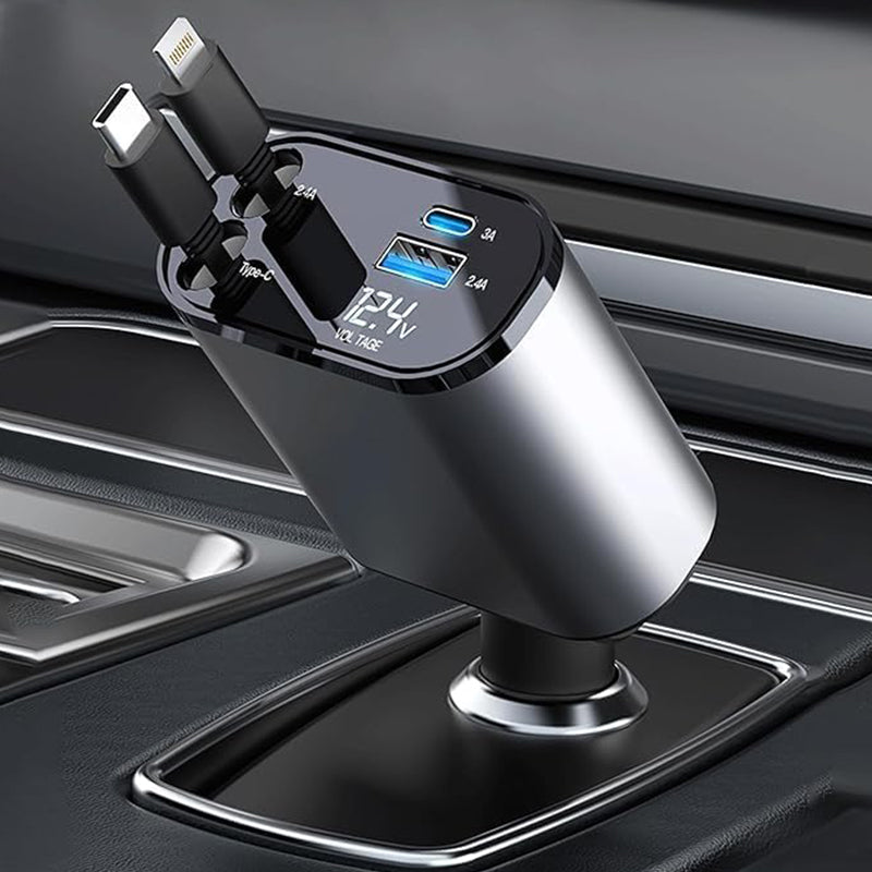 Auto Snellader Intrekbare Kabel 4-in-1 Type-C Lightning Micro-USB Sigarettenaansteker Oplader 12V 24V Auto | Sansoti