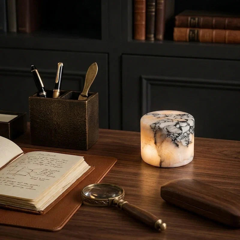 Lampe de table rechargeable en marbre, sans fil, avec commande tactile, LED blanc chaud à intensité variable, lampe d’ambiance pour table de chevet et bureau | Sansoti