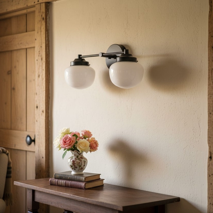 Globe Wandlamp Klassieke Badkamer Schoolhouse Verlichting Mat Opaal Glas voor Spiegel en Wastafel | Sansoti