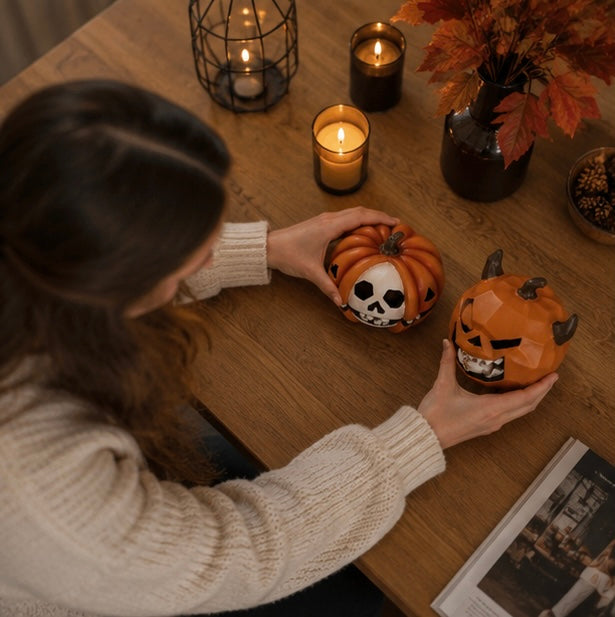 Resin Pumpkin Skull Halloween Decoration Desktop Ornament Spooky Ambience Interior Accessory Gothic | Sansoti