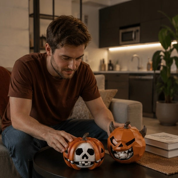 Resin Pumpkin Skull Halloween Decoration Desktop Ornament Spooky Ambience Interior Accessory Gothic | Sansoti