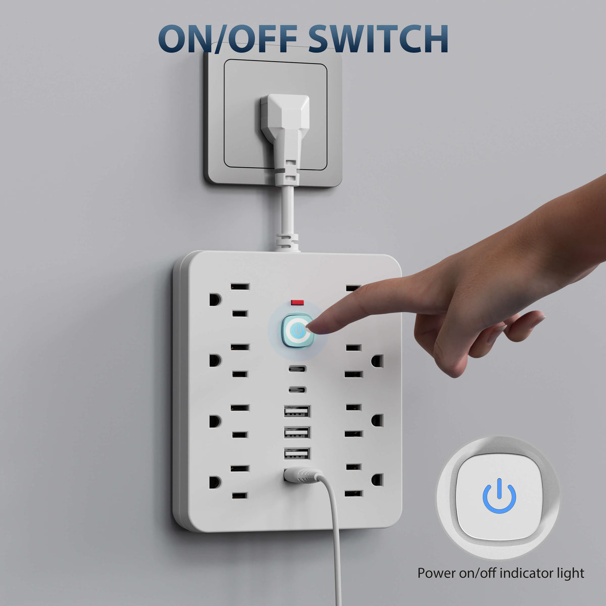 Multiprise 14 prises avec protection contre les surtensions et USB Type-C, répartiteur compact pour la maison et le bureau | Sansoti