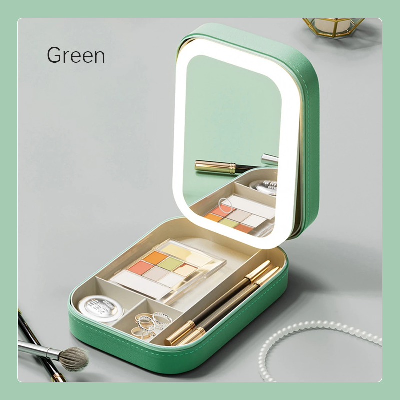 LED Make-up Organizer Box met Spiegel en 3 Lichtinstellingen – Reiskoffer voor Cosmetica | Sansoti