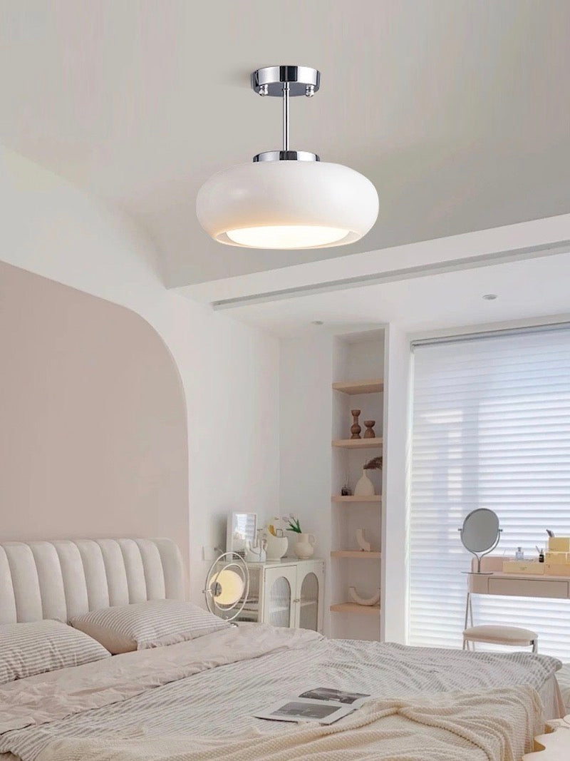 Plafondlamp Glazen Schijf Bauhaus Design Messing of Chroom Oranjegeel of Wit Glas Retro Stijlvolle Verlichting | Sansoti