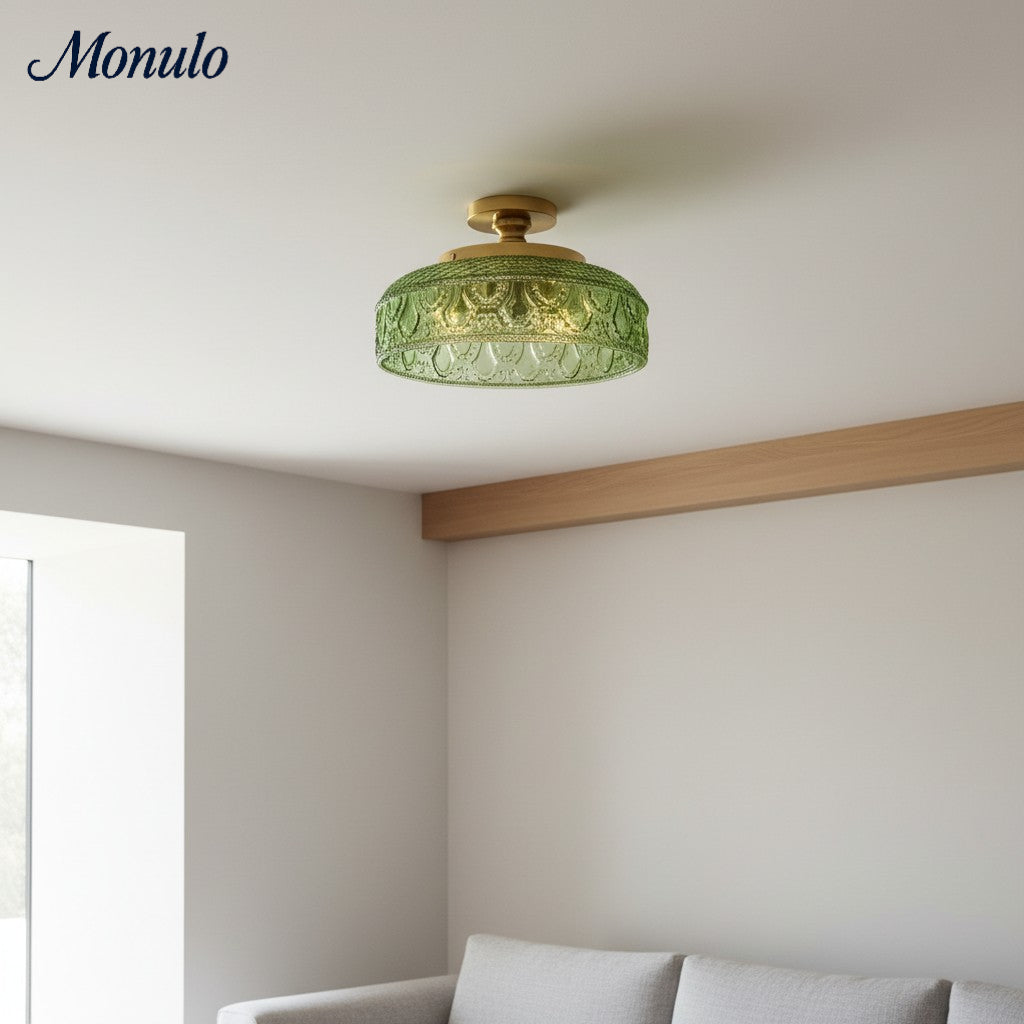 Geribbelde Glazen Plafondlamp met Metalen Armatuur – Minimalistische Verlichting voor Slaapkamer en Gang | Sansoti