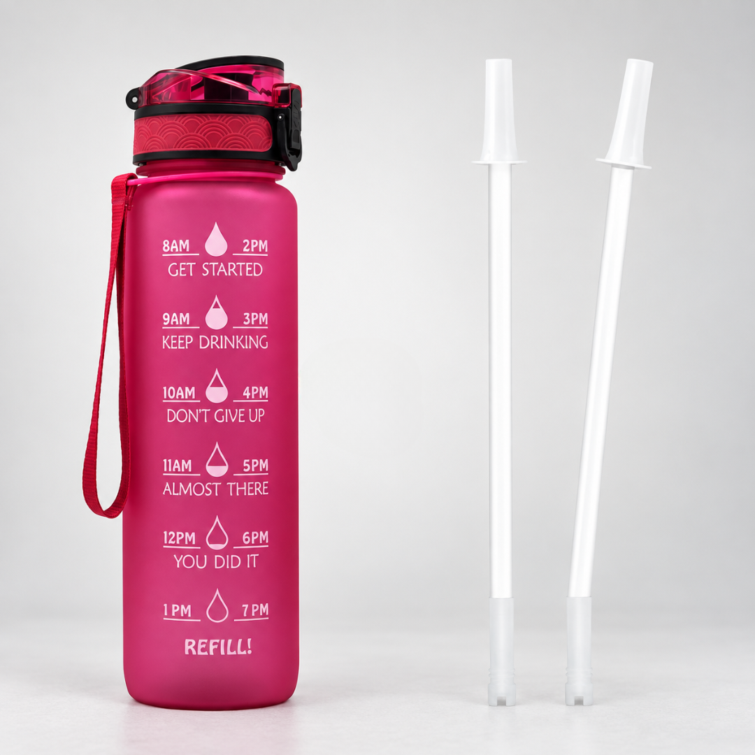 Trinkflasche mit Zeitmarkierungen 1000ml, Motivation zur Flüssigkeitsaufnahme, BPA-frei, Sport, Fitness, Flüssigkeitsversorgung, Zeitplan, täglich | Sansoti