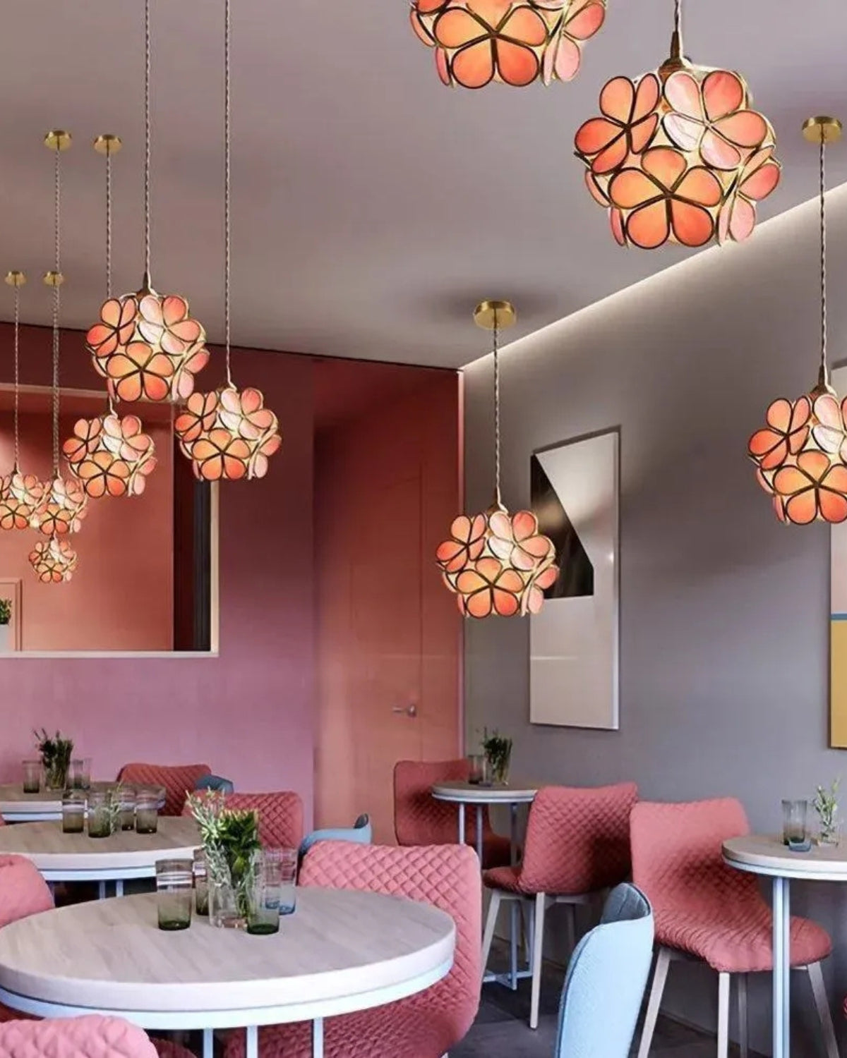 Handgemaakte Hanglamp met Acryl Bloem en IJzeren Frame Transparant Roze Blauw Beige voor Eetkamer Woonkamer Slaapkamer | Sansoti