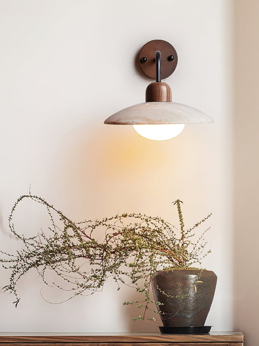 Travertijn Wandlamp Minimalistische Schijf Design Natuursteen Verlichting voor Woonkamer Slaapkamer Gang Moderne Interieur Wandverlichting met Warm Licht | Sansoti