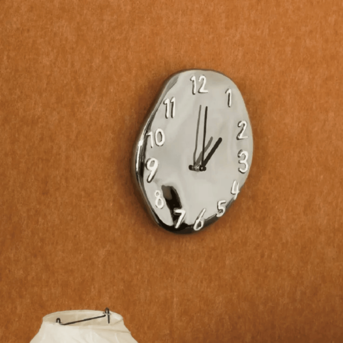 Round Ceramic Wall Clock with Chrome Finish 24cm Silent Movement Modern Design for Living Room and Office | Sansoti