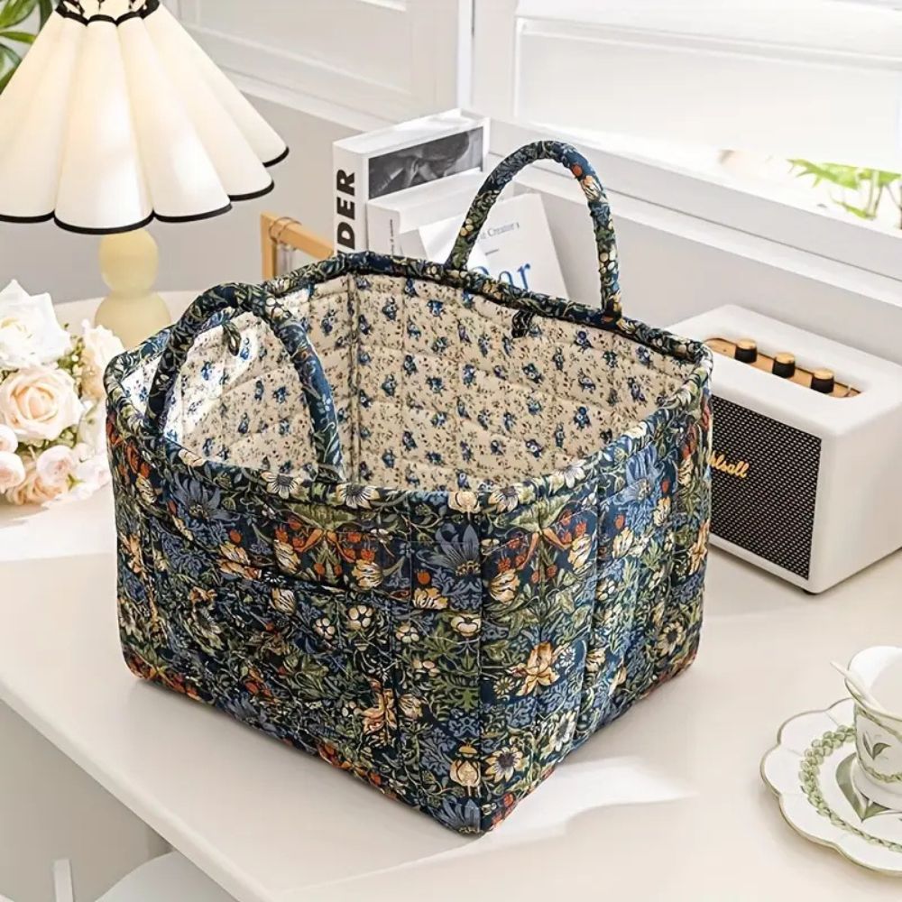 Canvas Opbergmand met Bloemenprint – Praktische Organizer voor Kleine Spullen en Schoenen | Sansoti