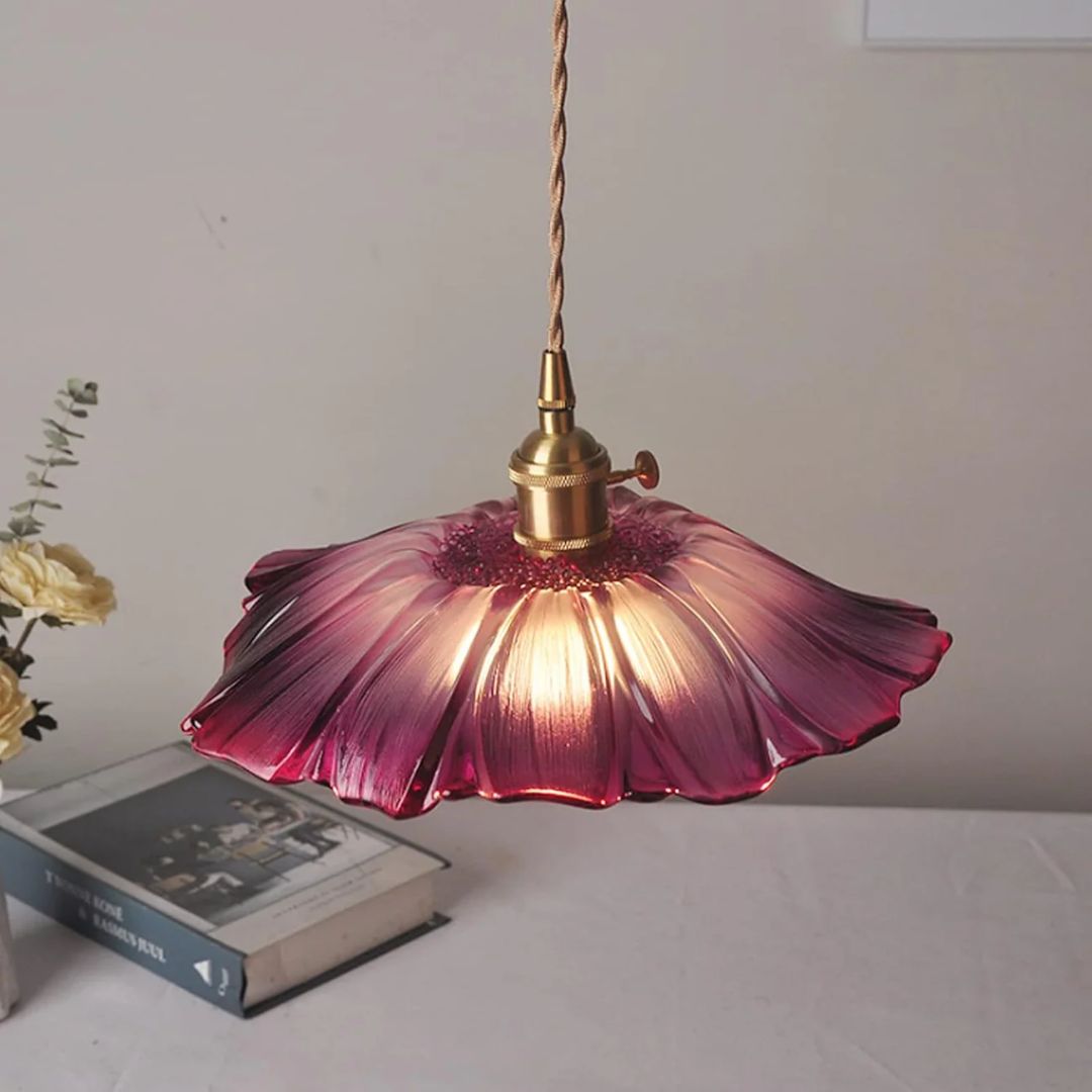 Cullivan Flower Hanglamp Glas Metaal Rood E27 Eettafel Verlichting Vintage Bloem Lamp Hal Sfeerverlichting | Sansoti
