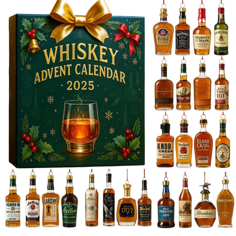 Kalendarz adwentowy z 24 miniaturowymi napojami - degustacja whisky i piwa, świąteczny prezent, zestaw upominkowy, niespodzianki na święta | Sansoti