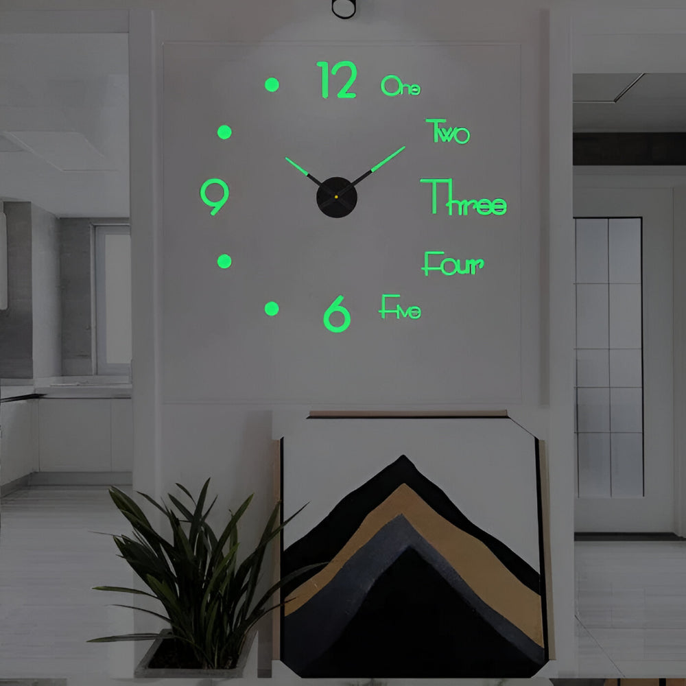 3D Wandklok met Grote Cijfers Zelfklevend Modern Design Geruisloos Zwart Zilver Goud Rood Glow-in-the-Dark voor Woonkamer Slaapkamer Kantoor | Sansoti