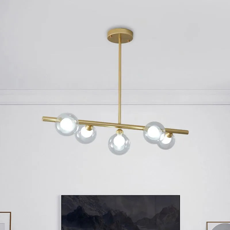 Suspension linéaire en verre bullé, 5 ou 6 points lumineux, noir et doré, salle à manger, îlot de cuisine, style nordique scandinave | Sansoti