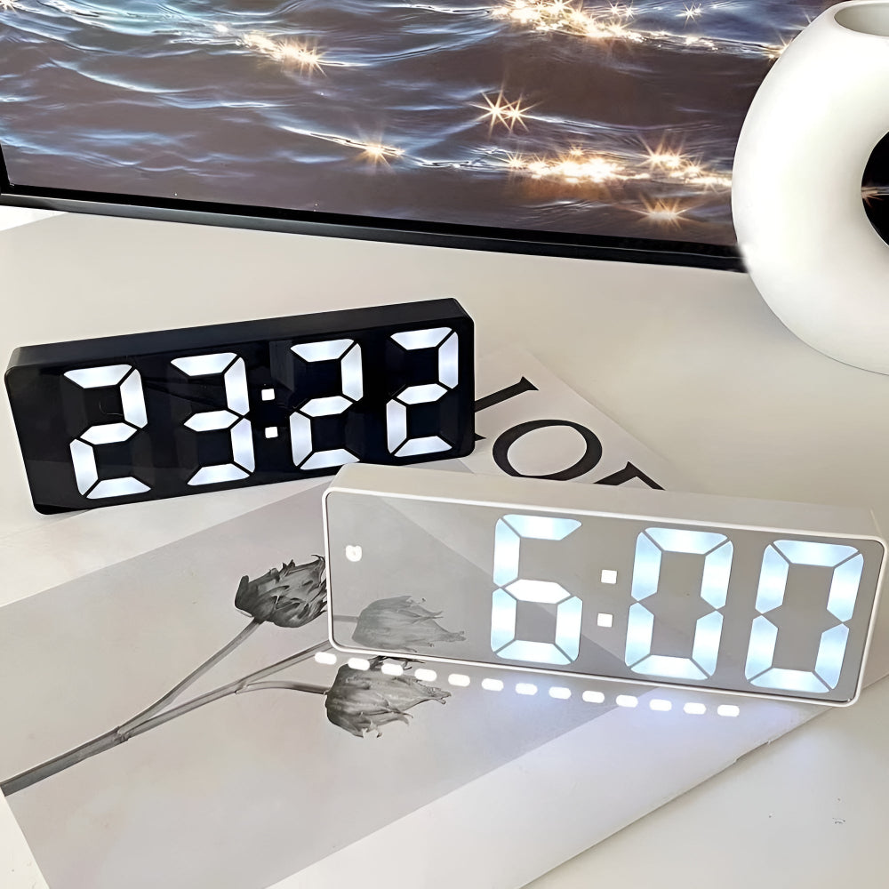 Digitale LED Spiegelwekker met Datum en Temperatuur — Minimalistisch Design voor Slaapkamer en Bureau | Sansoti