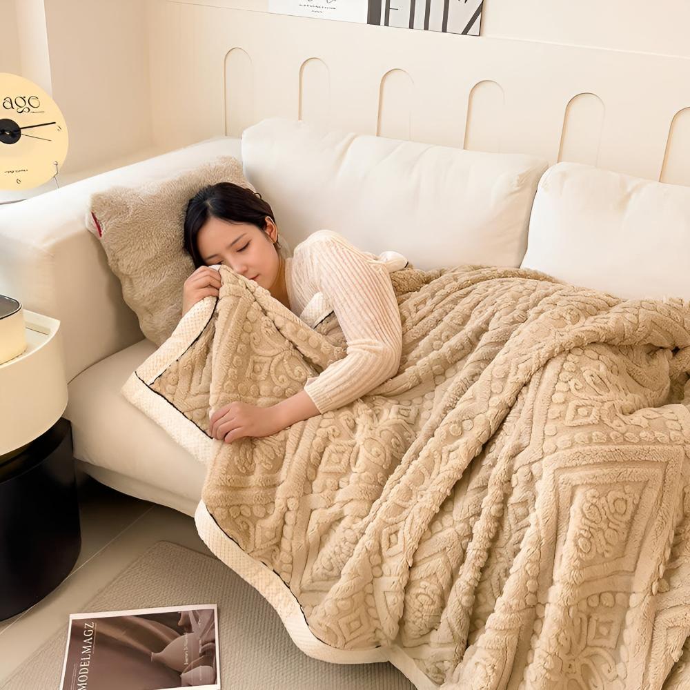 Double-Sided Sherpa Throw with Mandala Pattern 120-230cm Embroidered Design Blanket Bedroom Living Room | Sansoti