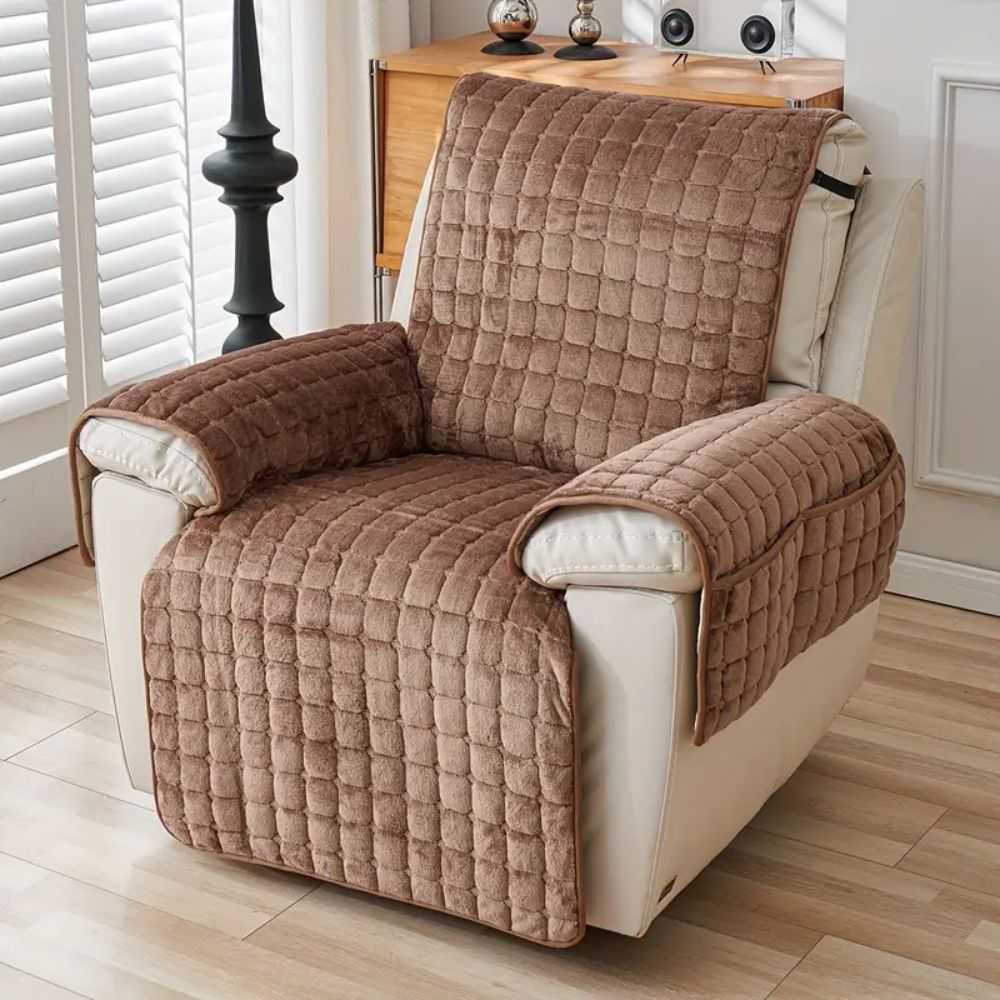 Gequilte Relaxfauteuil Hoes met Opbergzak – Microvezel Beschermhoes voor Recliner Stoel | Sansoti