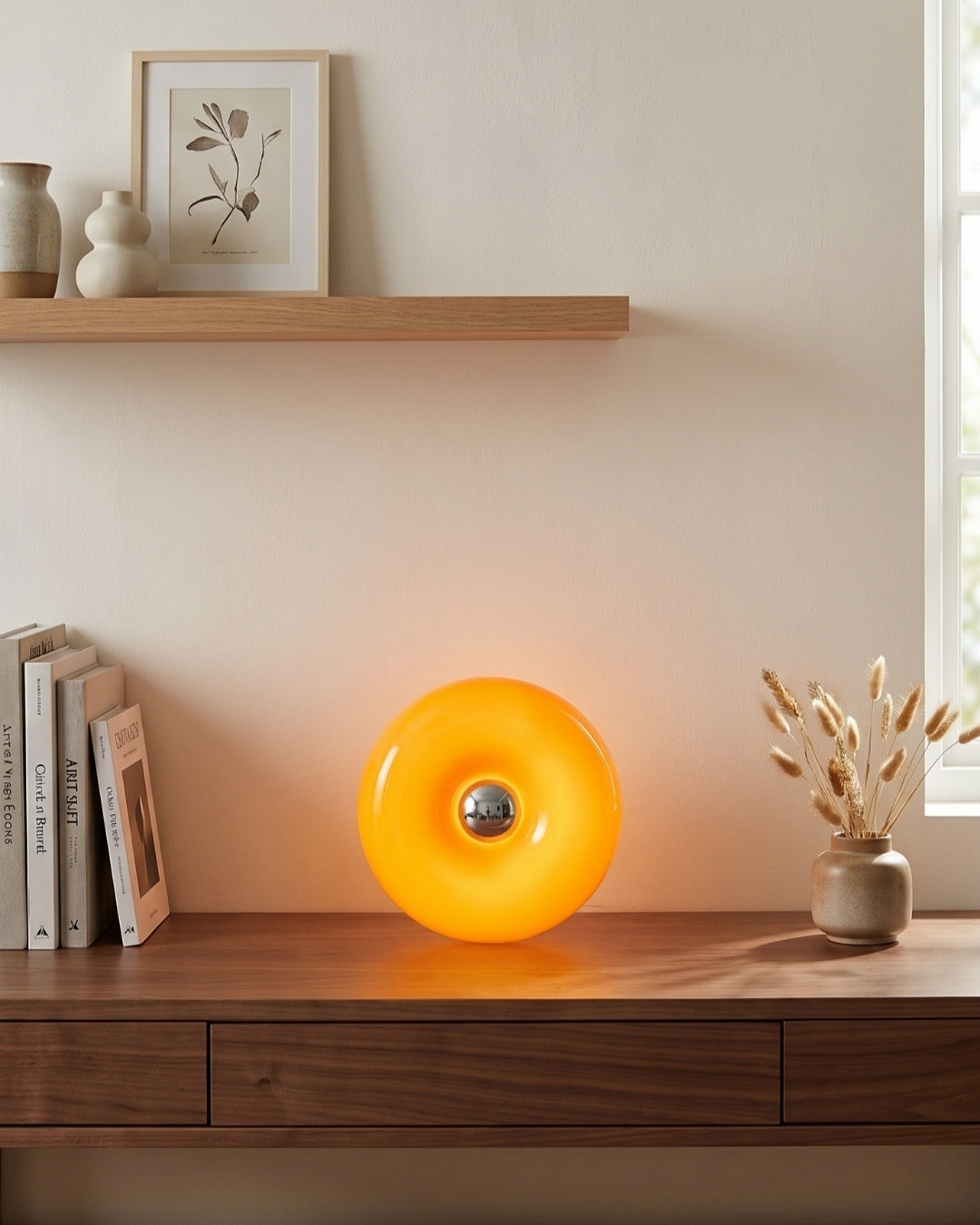 NARA Sculptural Donut Lamp met 3 Kleurtemperaturen – Dimbare Glazen Tafellamp Bauhaus Design Touch Control Wandmonteerbaar Ambient Lighting | Sansoti