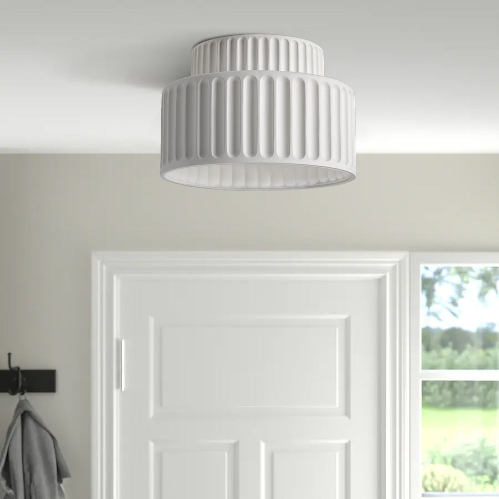 Deckenleuchte Gerippt Resin E27 Weiß Kompakt Modernes Interieur Wohnzimmer Küche Schlafzimmer Retro Design Deckenlampe | Restfield