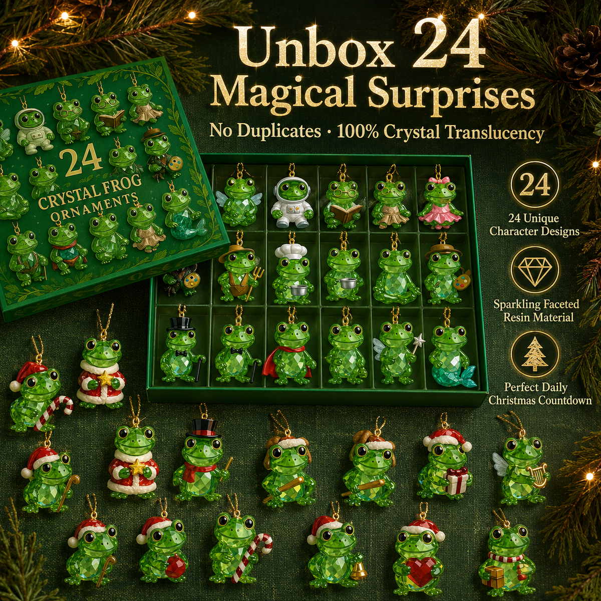 Advent calendar Frog Crystal with 24 Decorative Figurines for Nature Lovers Unique Christmas Gift Living Room | Sansoti