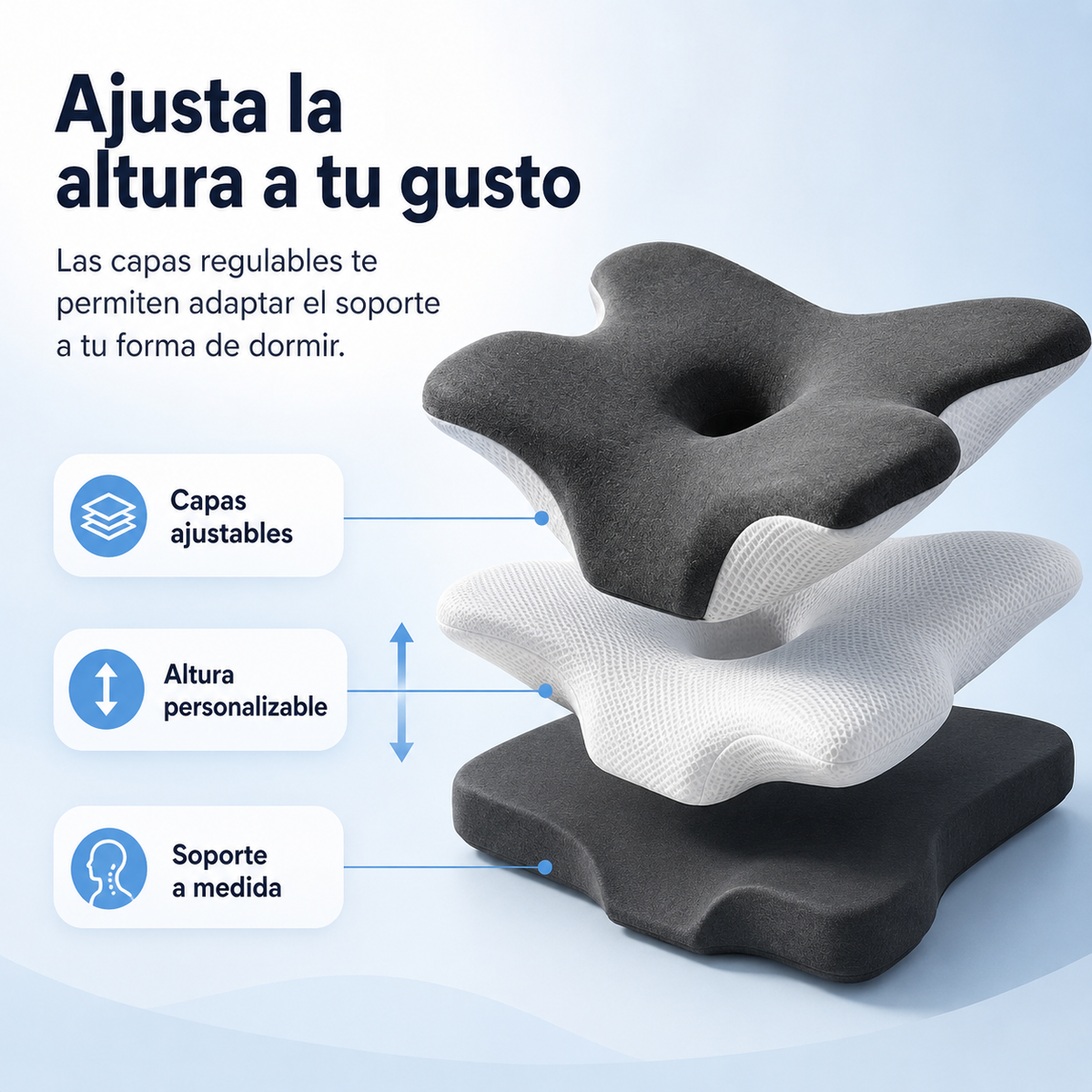 Oreiller cervical réglable en mousse à mémoire de forme, soutien ergonomique du cou, oreiller pour dormir sur le dos, le côté ou le ventre, housse lavable, confort | Sansoti