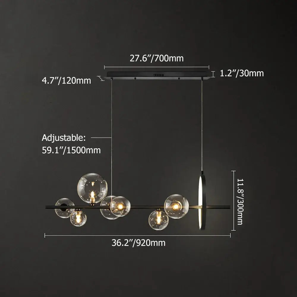 Glass Pendant Lamps Linear - Modern Gold or Black Pendant Lamp with 7 or 10 Light Points - Includes G9 LED Lamps - Adjustable Height for Kitchen Island Dining Table | Sansoti