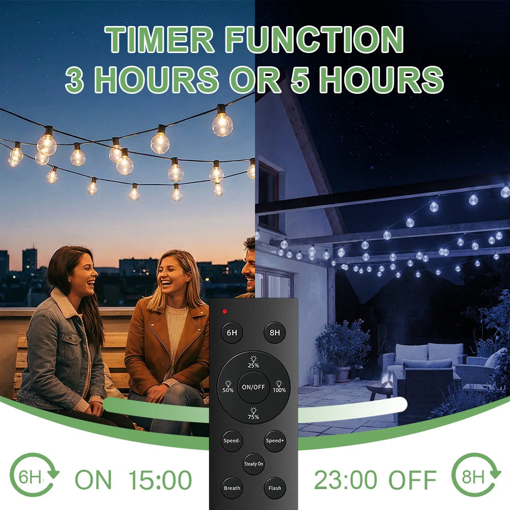Dimmable LED Globe String Lights G40 for Patio and Garden Waterproof IP44 with Remote Control Ambient Lighting | Sansoti