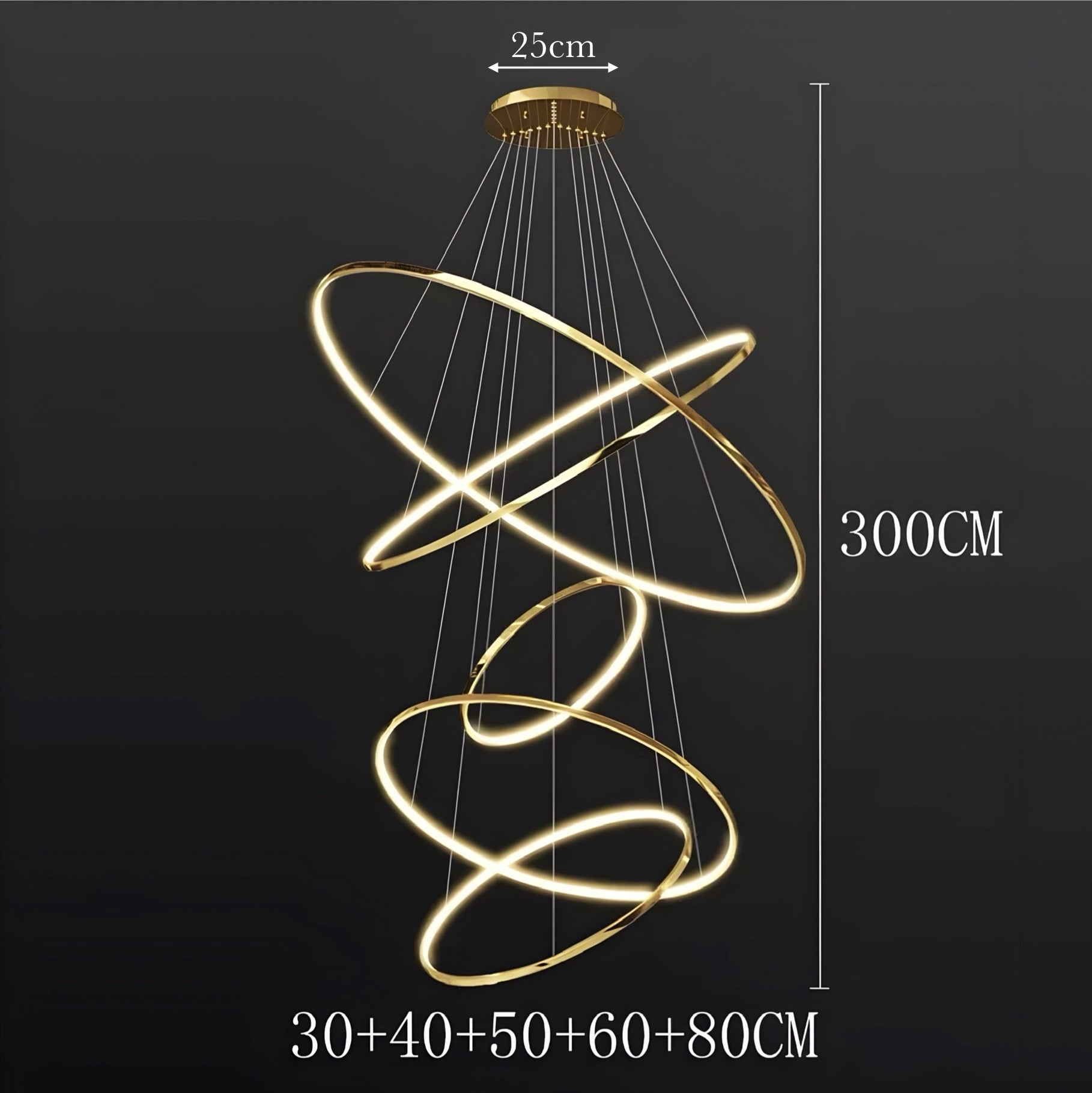 LED Kroonluchter Ringen Dimbaar RVS Goud Of Zwart 3 Tot 8 Elementen | Sansoti