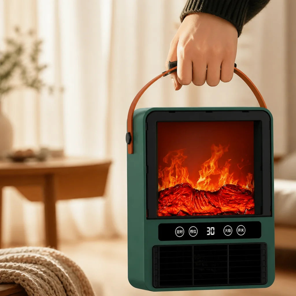Compact Ceramic Heater 3D Flame Effect Sound Tip-Over Protection Voice Control USB Bedroom Heater | Sansoti