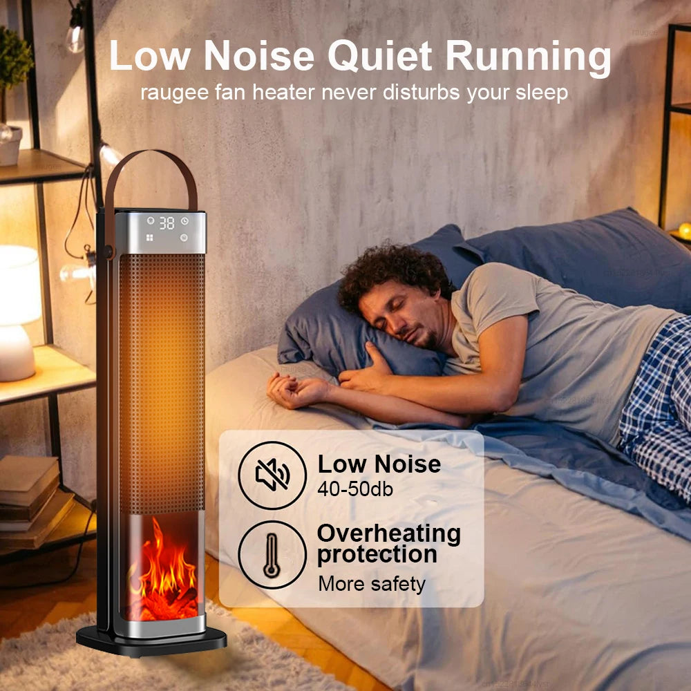 Electric Heater with Flame Effect 2000W Timer Remote Control Tower Heater Cozy Living Room Heating | Sansoti