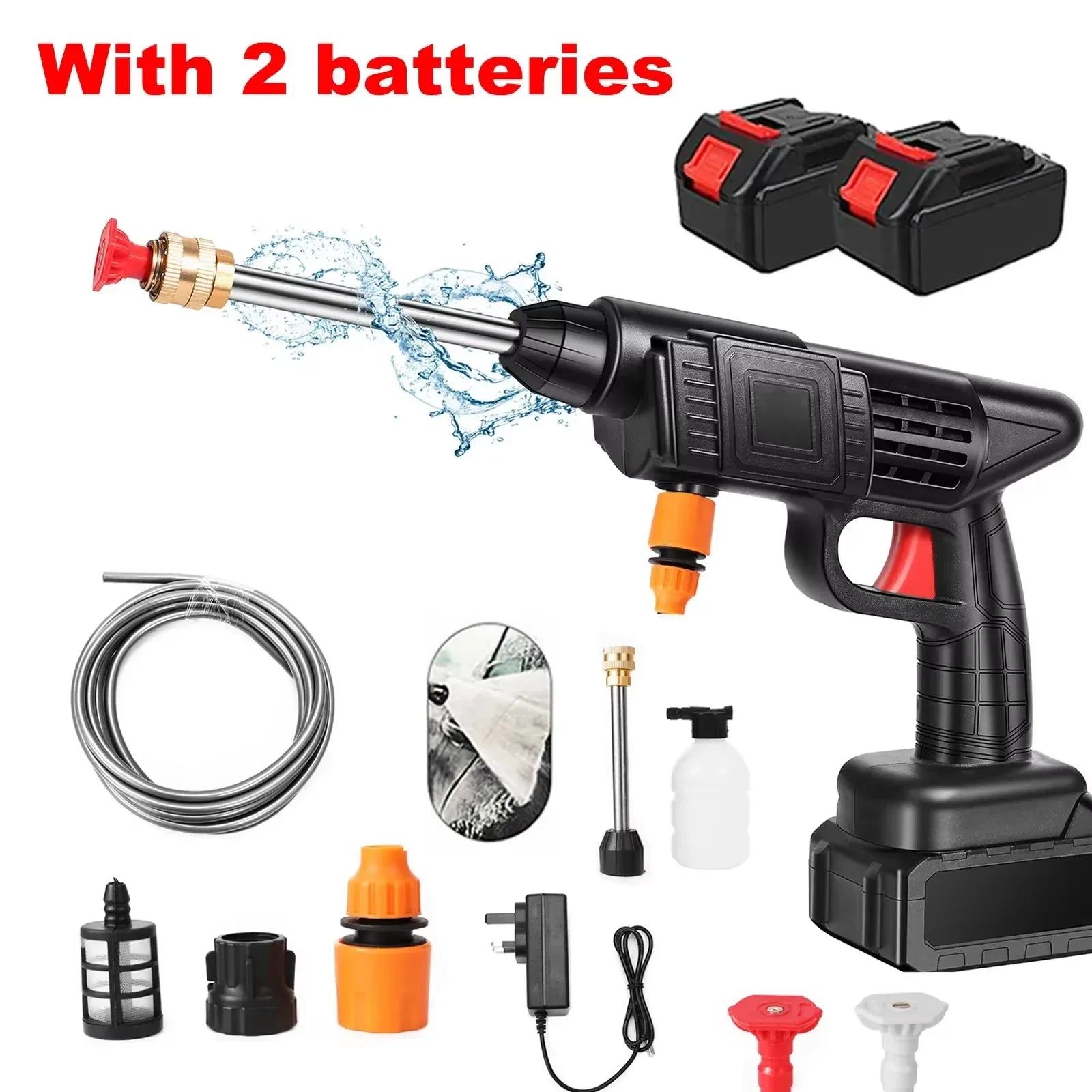 Nettoyeur haute pression sans fil batterie lithium noir voiture jardin terrasse nettoyeur compact pistolet à eau pulvérisateur mobile nettoyage | Restfield
