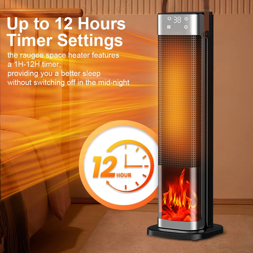 Electric Heater with Flame Effect 2000W Timer Remote Control Tower Heater Cozy Living Room Heating | Sansoti