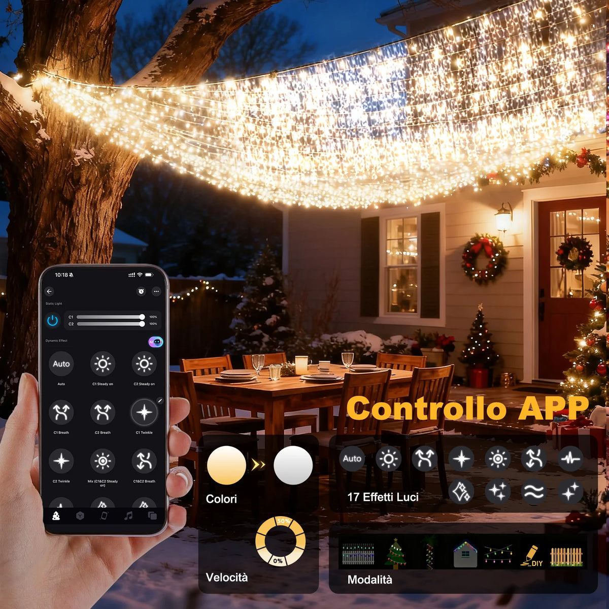 Icicle LED string lights with adjustable lengths, 200-1800 lights, app control, dimmable party lighting | Sansoti