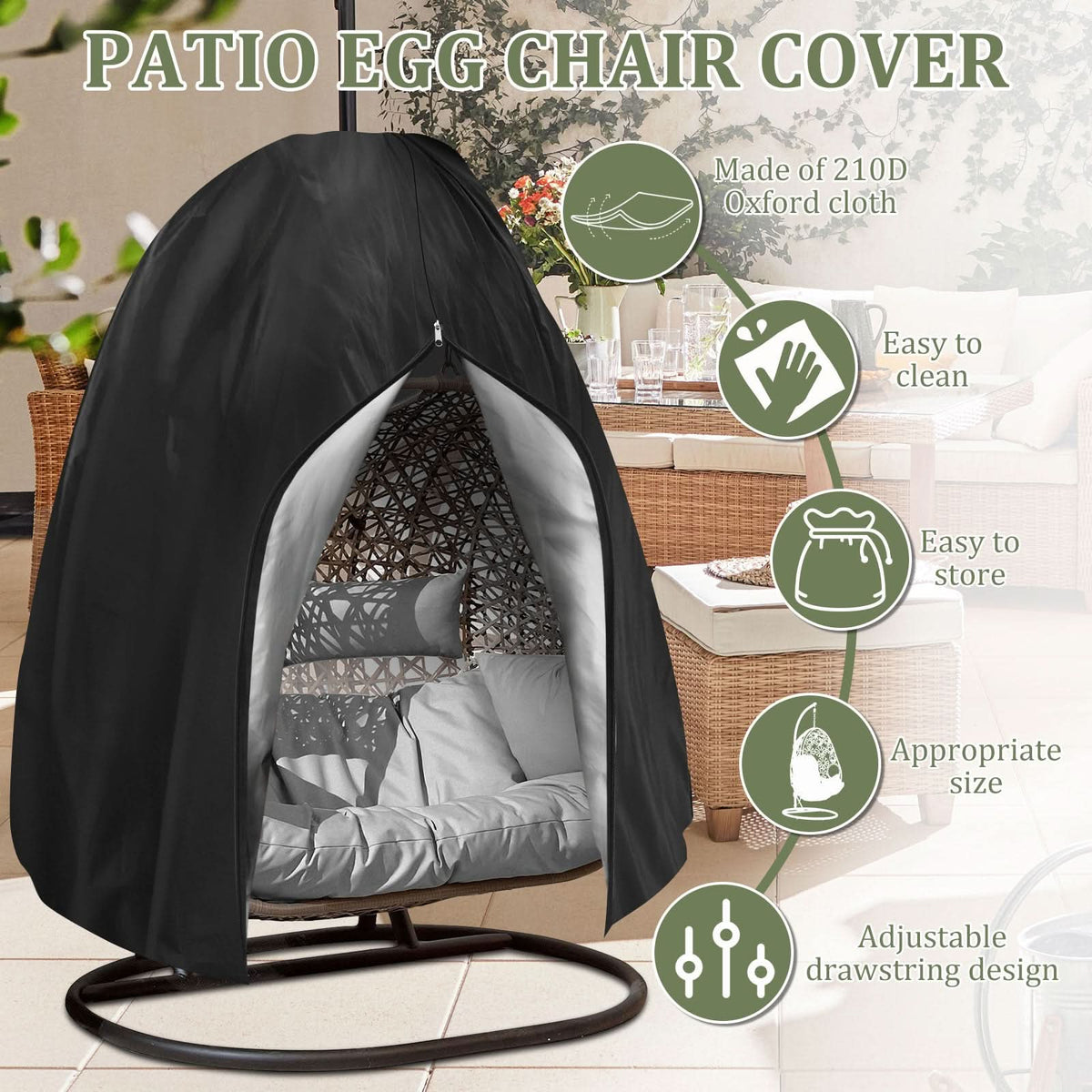 Beschermhoes Hangstoel Eistoel 190x115cm 200x230cm Waterdicht Polyester Overtrek Tuinmeubelen Balkon Outdoor | Sansoti