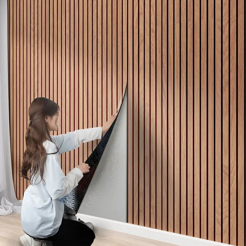 Panneau Mural Autocollant 3D Aspect Bois PVC 40x300cm Salon Chambre Peel and Stick Sticker Mural Papier Peint Motif Lattes Étanche | Restfield