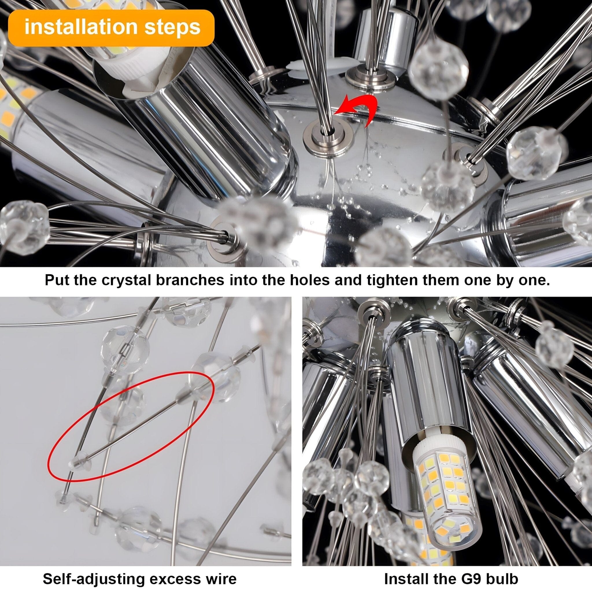 Lustre moderne en cristal pissenlit avec LED G9 et finition métal de luxe | Restfield