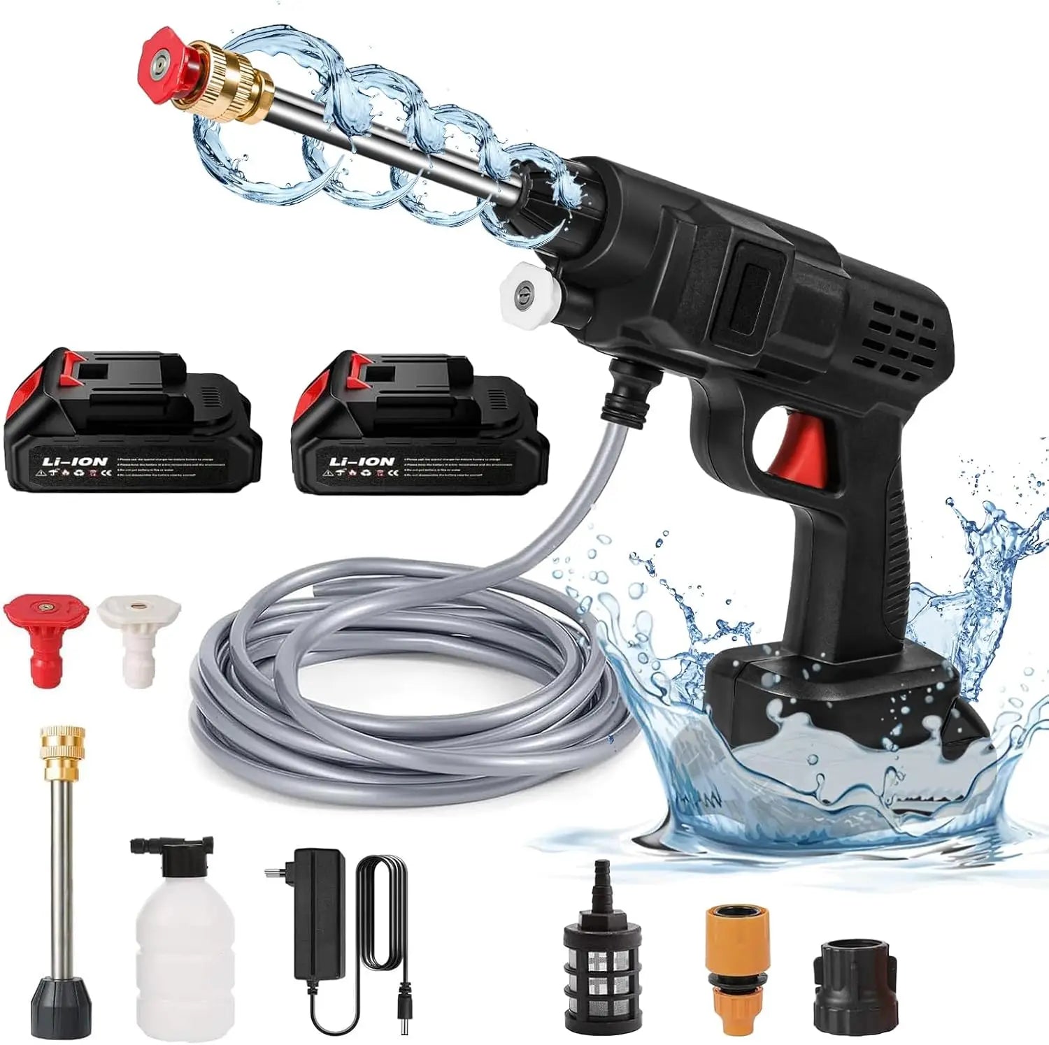 Nettoyeur haute pression sans fil batterie lithium noir voiture jardin terrasse nettoyeur compact pistolet à eau pulvérisateur mobile nettoyage | Restfield