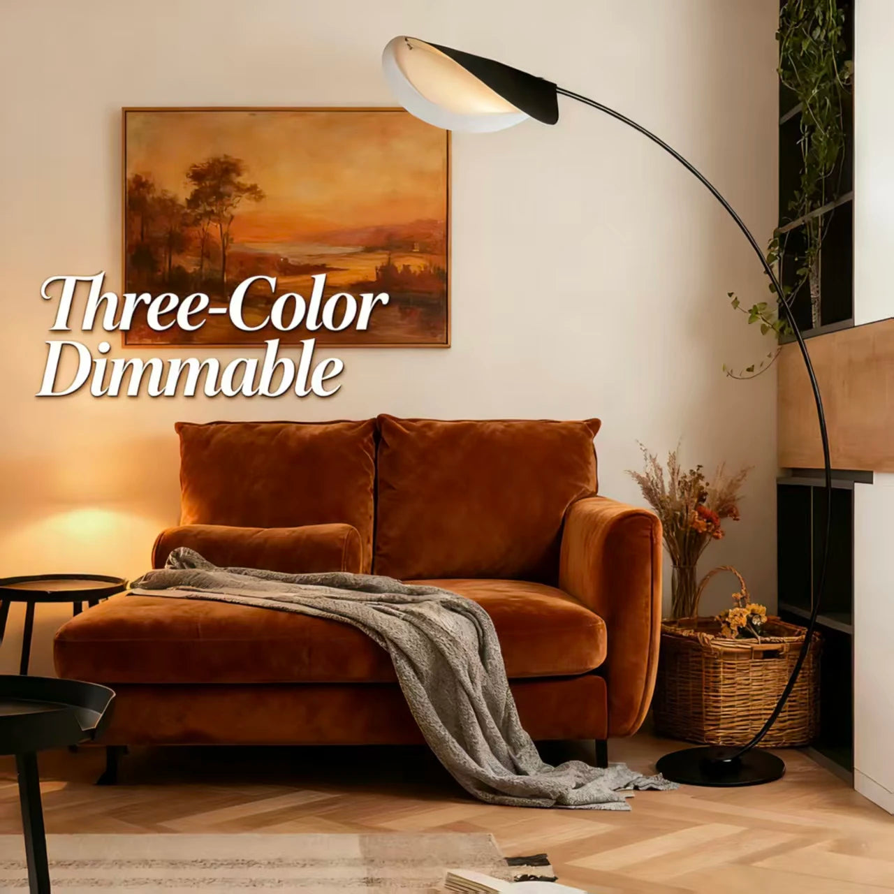Bogenstehlampe Blattförmig Schwarz 3-Farben Dimmbar Acryl | Restfield