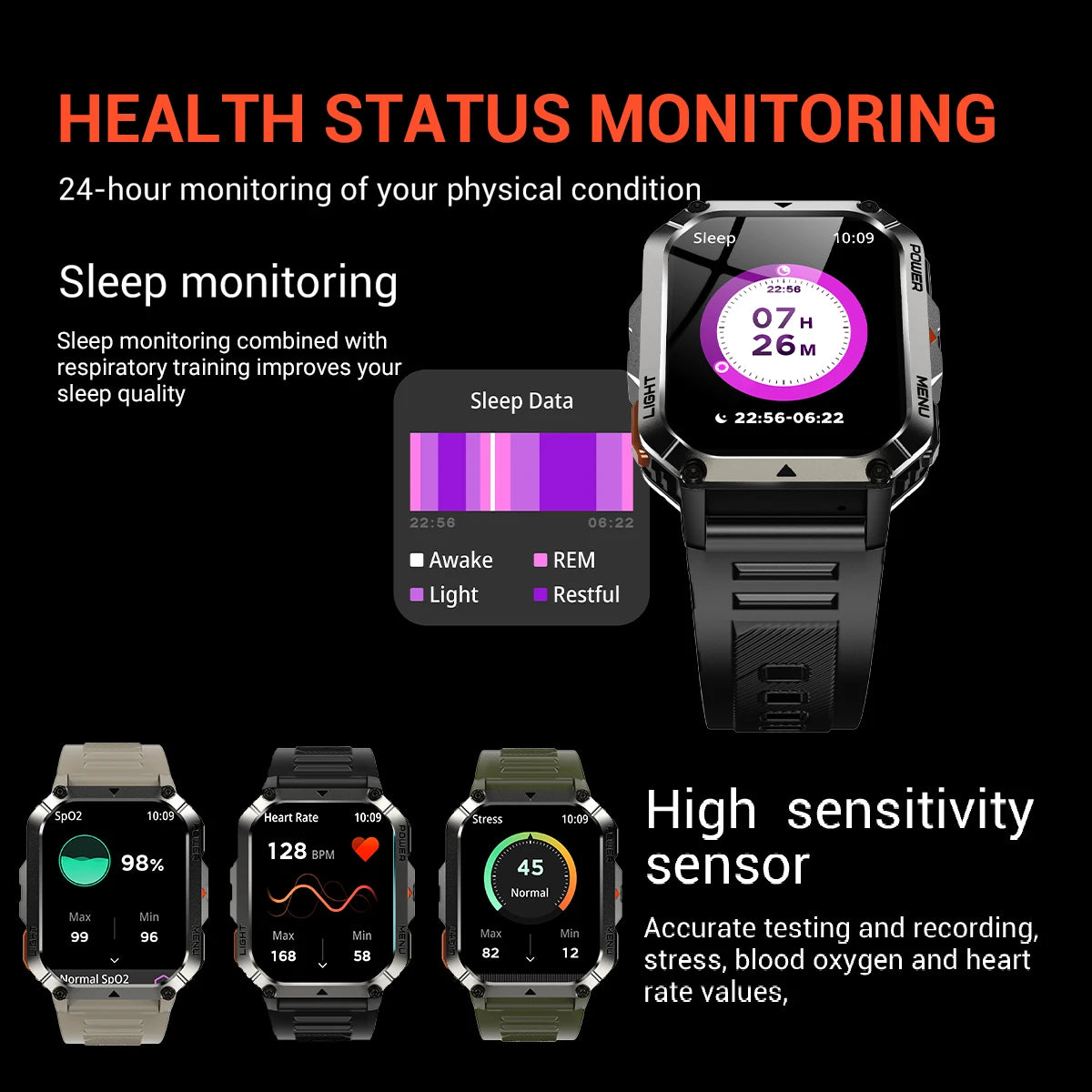 Sporthorloge GPS Outdoor met AI-Assistent LED-Zaklamp 120+ Trainingsmodi Waterdicht IP68 Multifunctioneel | Sansoti