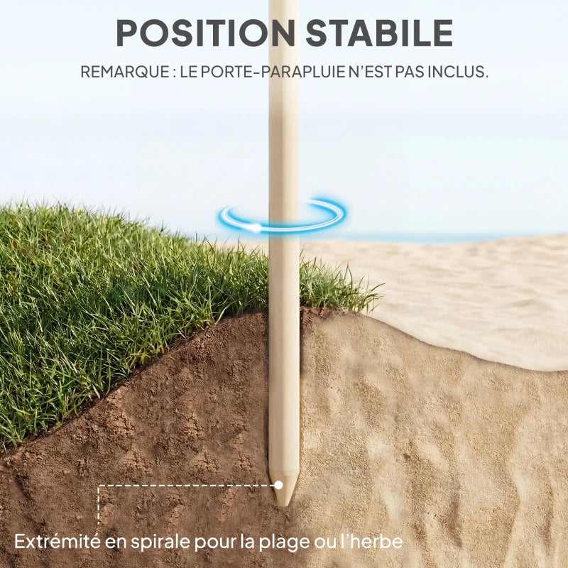 Parasol Zonnescherm Ø 185 cm Verstelbaar met Tropische Raffia Rand Khaki voor Tuin Terras Strand en Balkon | Sansoti